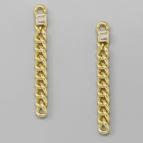 Baguette CZ Stone Embellished Long Chain Earrings