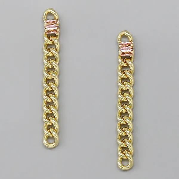 Baguette CZ Stone Embellished Long Chain Earrings