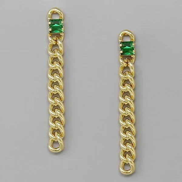 Baguette CZ Stone Embellished Long Chain Earrings