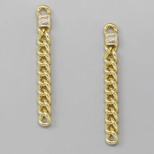 Baguette CZ Stone Embellished Long Chain Earrings