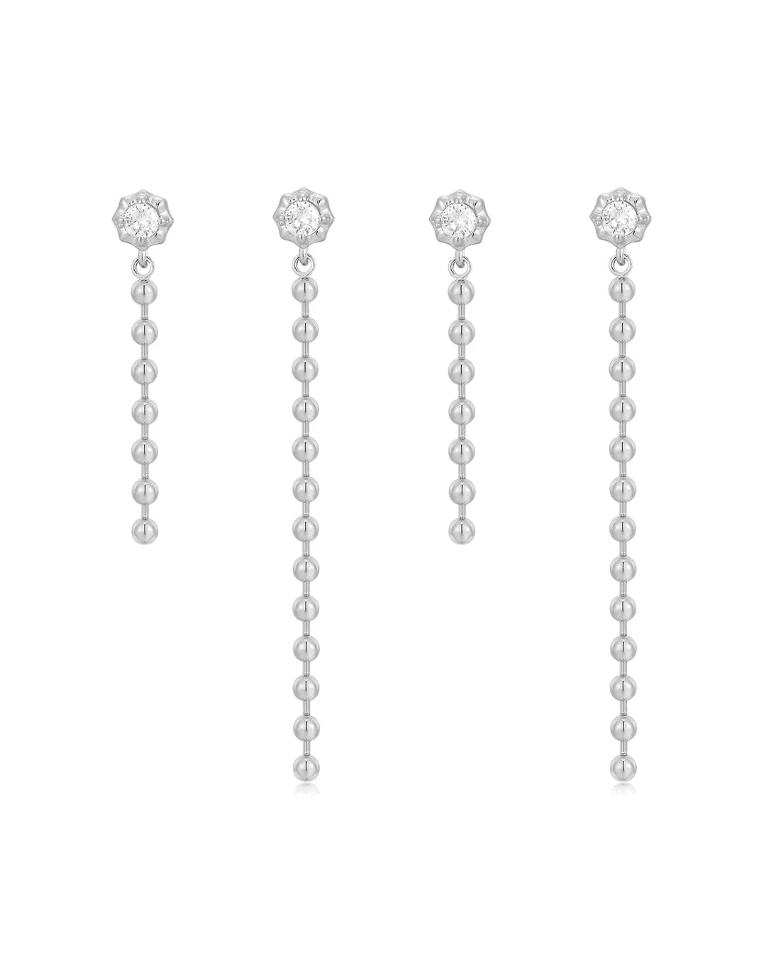 Ball Chain Drop Earring Set- Silver