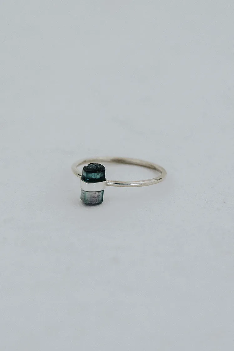 Banded Crystal Ring - Dark Teal Tourmaline- Sterling Silver