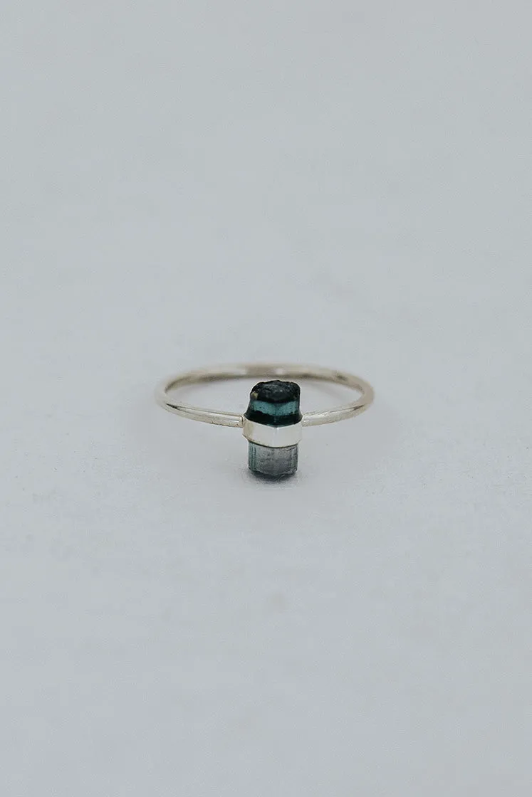 Banded Crystal Ring - Dark Teal Tourmaline- Sterling Silver