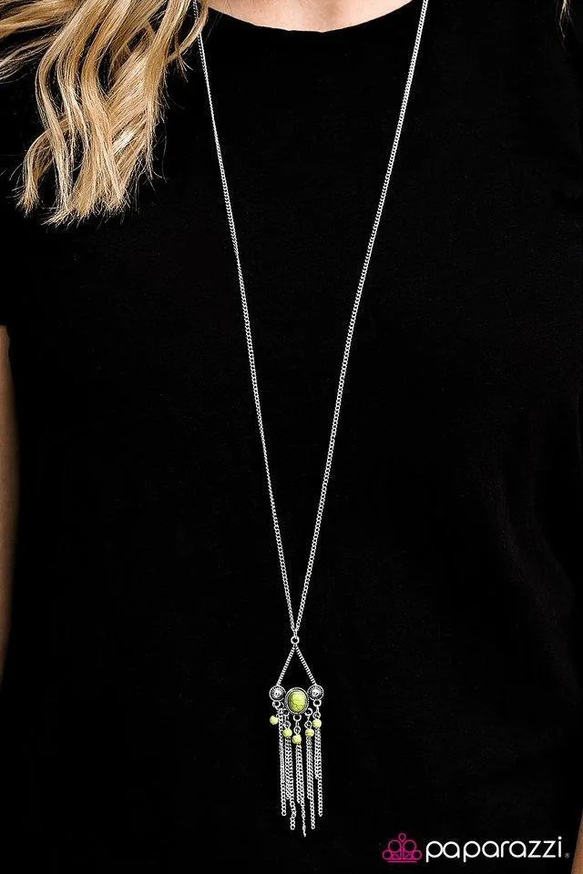 Be A Little Wild Green Stone and Silver Necklace - Paparazzi Accessories