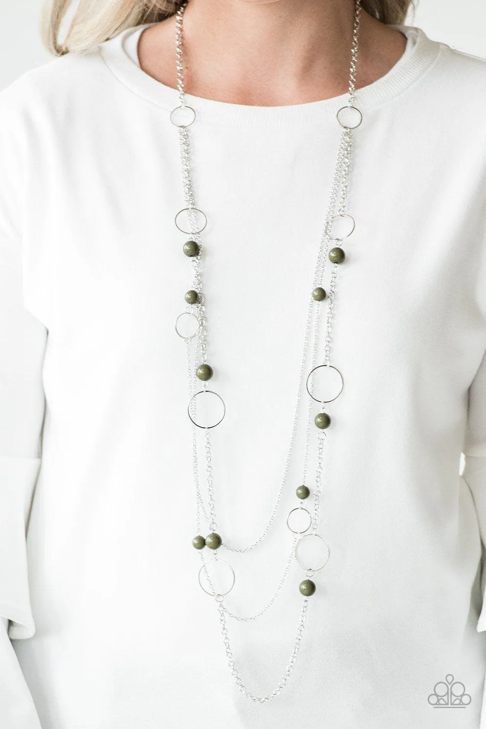 Beachside Babe Silver and Green Necklace - Paparazzi Accessories