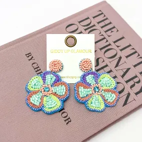 Beaded Flower Earrings in Pastel Multicolor