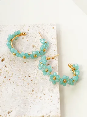 Beaded Flower Hoop Earring