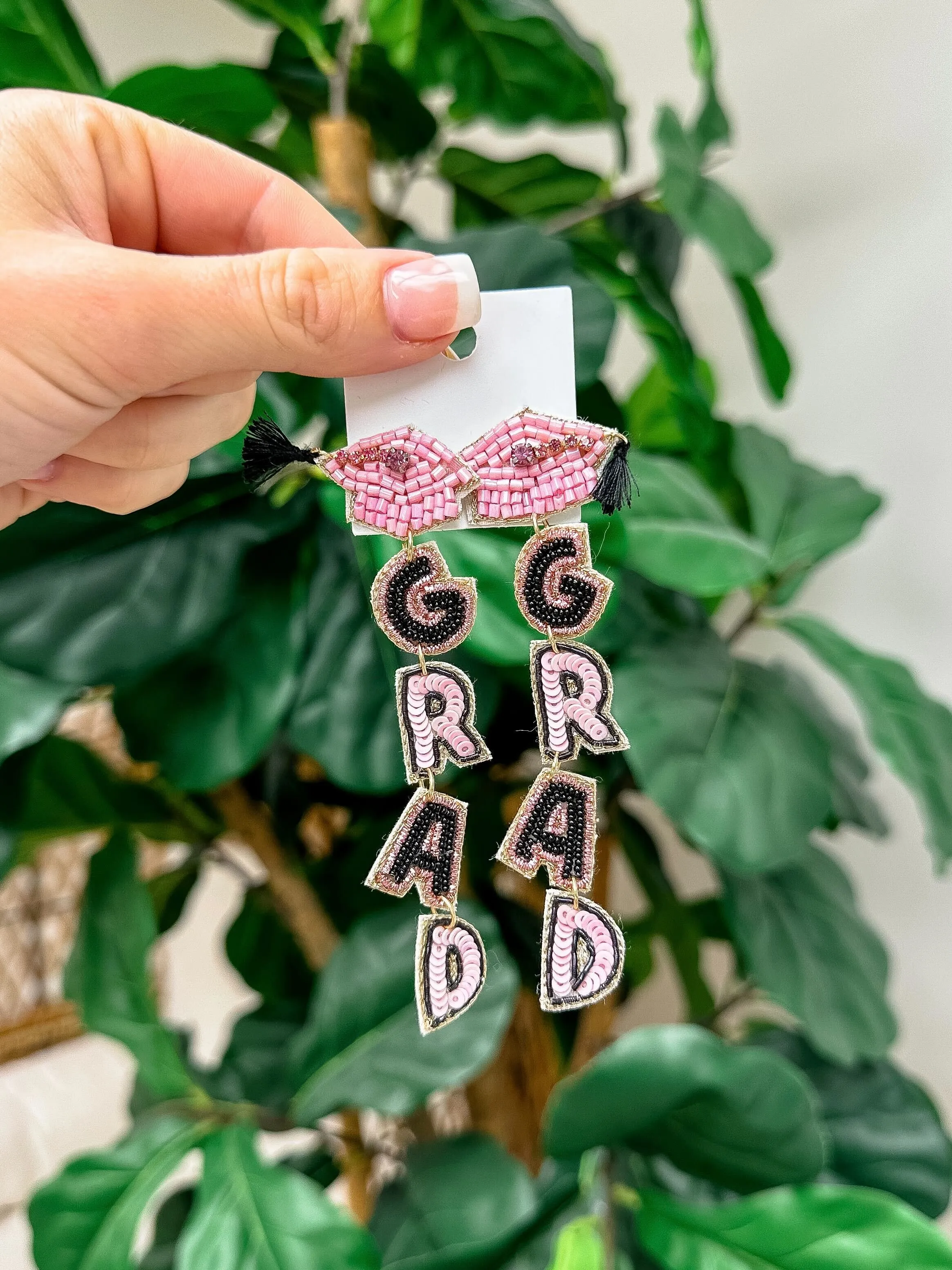 Beaded 'Grad' Dangle Earrings - Pink