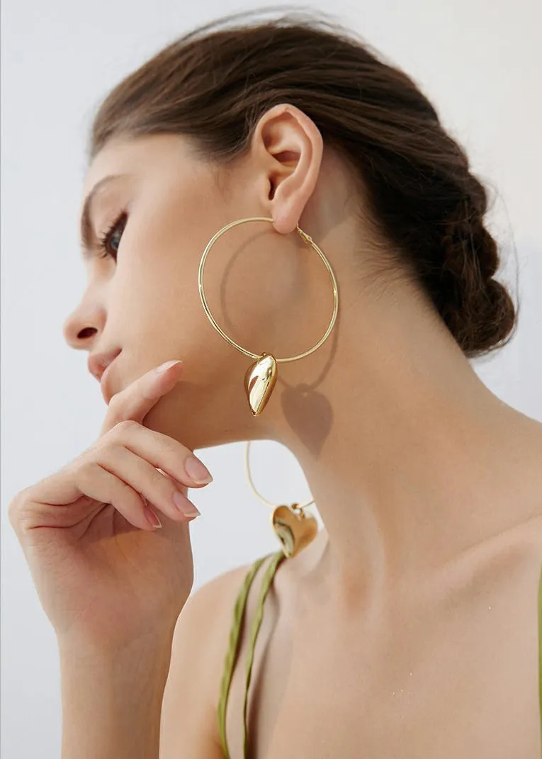 Big Circle Love Pendant Hoop Earrings