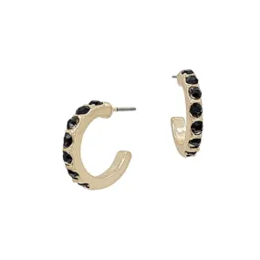 Black Crystal and Gold Hoop Earring