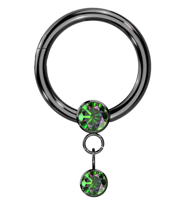 Black PVD Bezel Black Aurora CZ Dangle Hinged Segment Ring