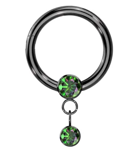 Black PVD Bezel Black Aurora CZ Dangle Hinged Segment Ring