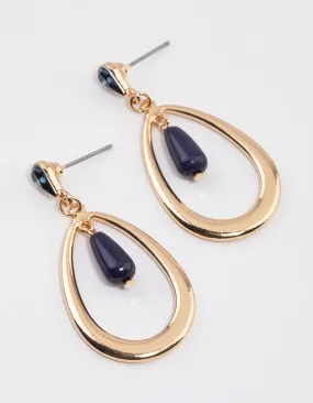 Blue Open Oval Beaded Drop Earrings