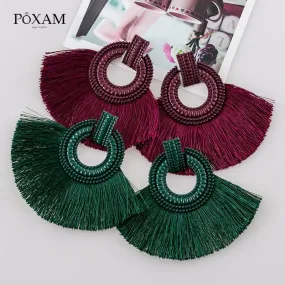 Bohemian Big Tassel Earrings For Women Vintage Silk Fabric Fringe