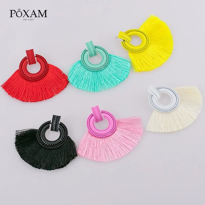 Bohemian Big Tassel Earrings For Women Vintage Silk Fabric Fringe