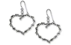 Bone Jewelry Sterling Silver Handmade Dog Bone Heart Earrings  BHT2-E