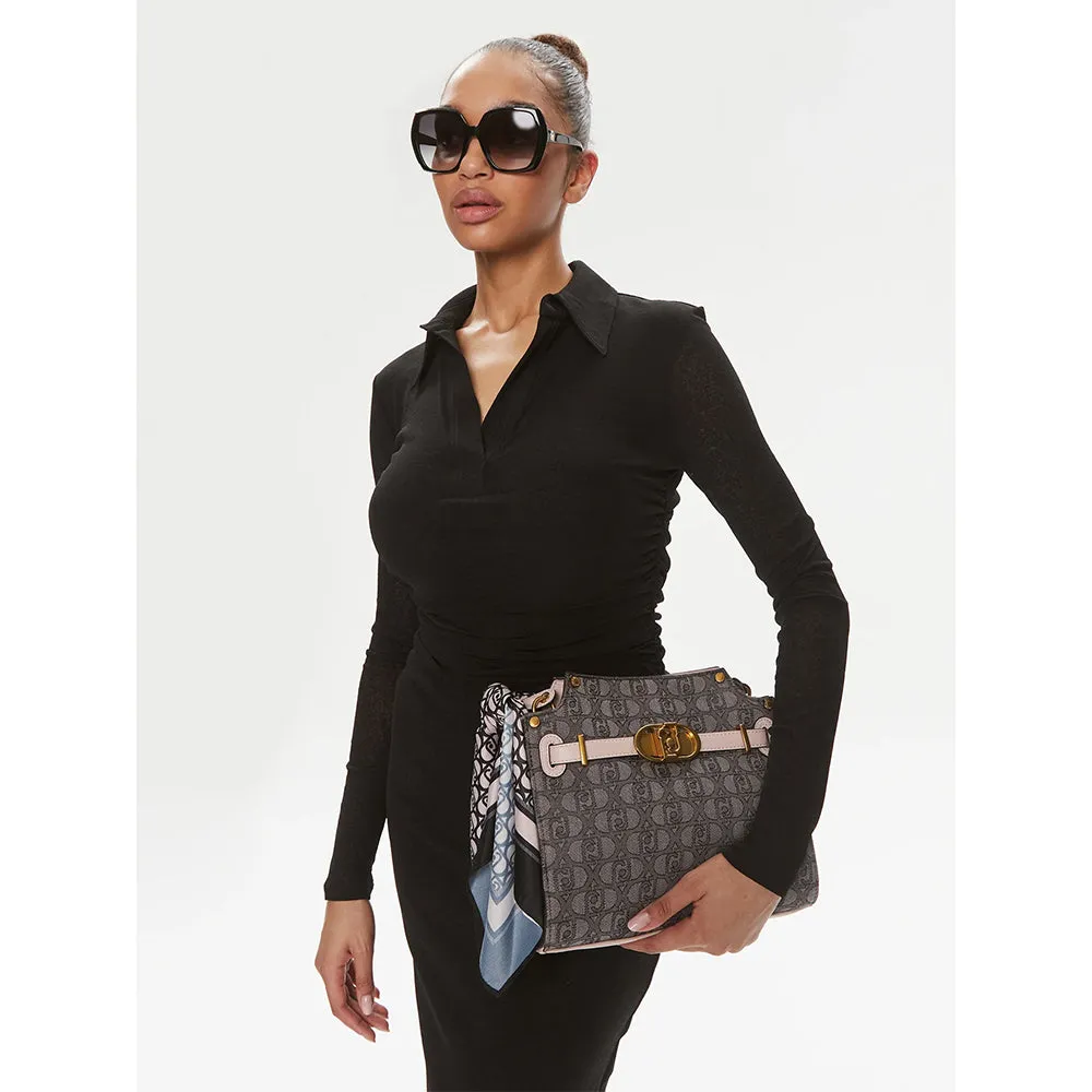 Borsa Donna a Mano LIU JO in Tessuto Jacquard Nero con Foulard