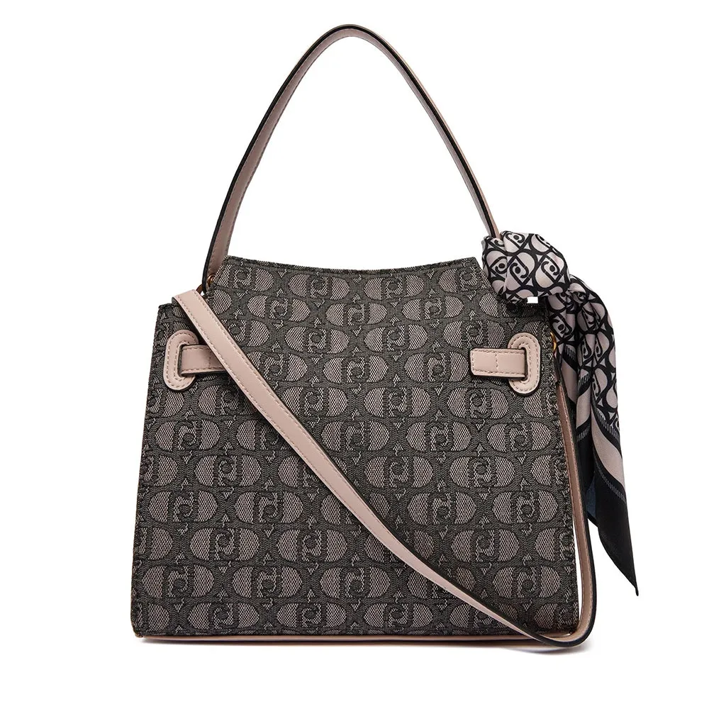 Borsa Donna a Mano LIU JO in Tessuto Jacquard Nero con Foulard