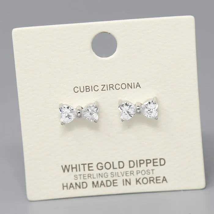 Bow CZ Pave Gold Dipped Stud Earrings