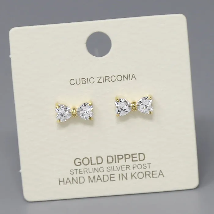 Bow CZ Pave Gold Dipped Stud Earrings