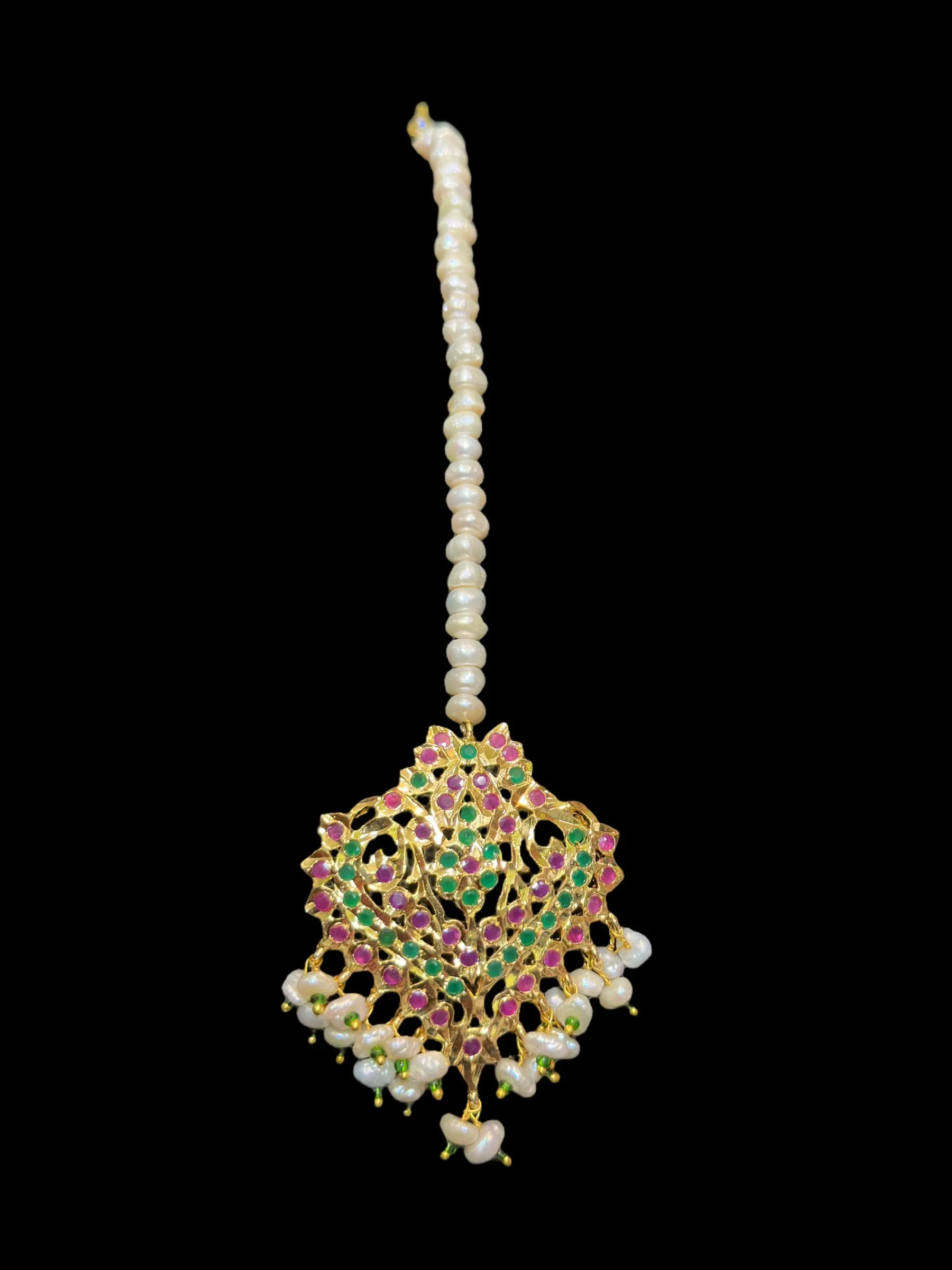 BR311 Kulsum bridal set in fresh water pearls with ruby emerald combination ( READY TO SHIP )