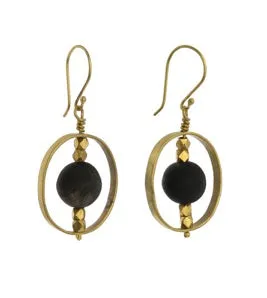 Brass Earrings with Floating Horn Bead