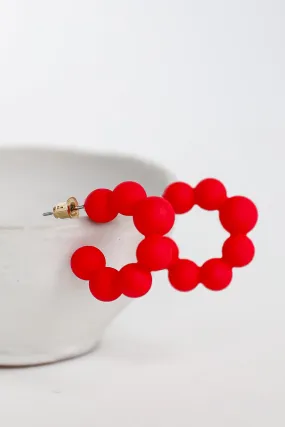 Brooke Red Matte Ball Mini Hoop Earrings