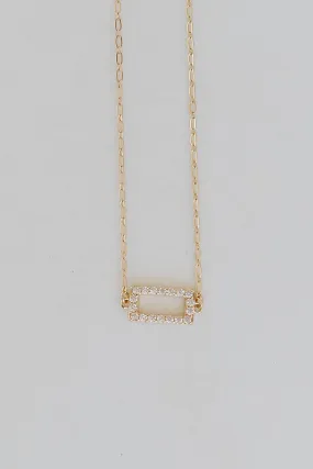 Brynne Gold Rhinestone Bar Charm Necklace