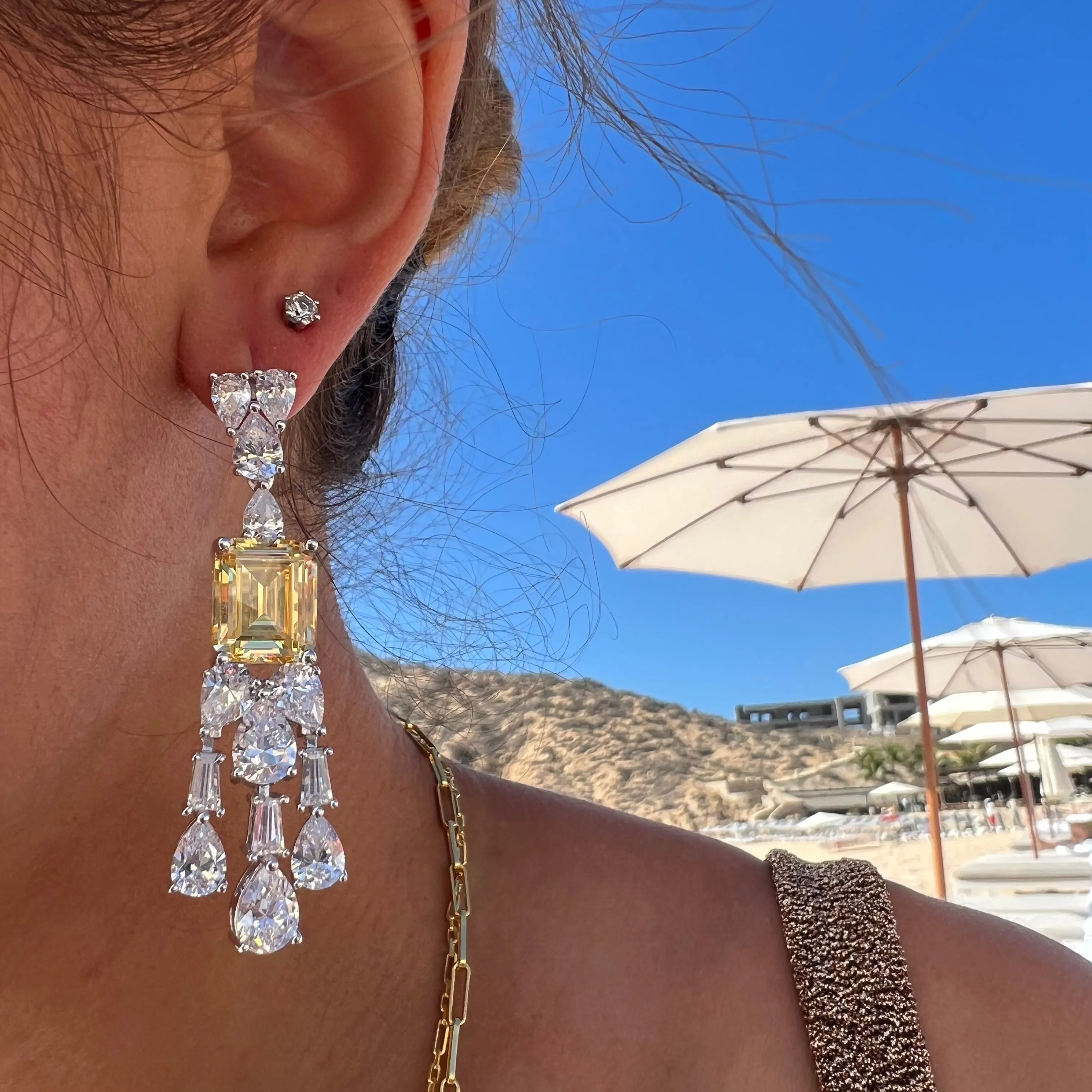 “Canaria” Sterling silver simulated yellow diamond chandelier earrings