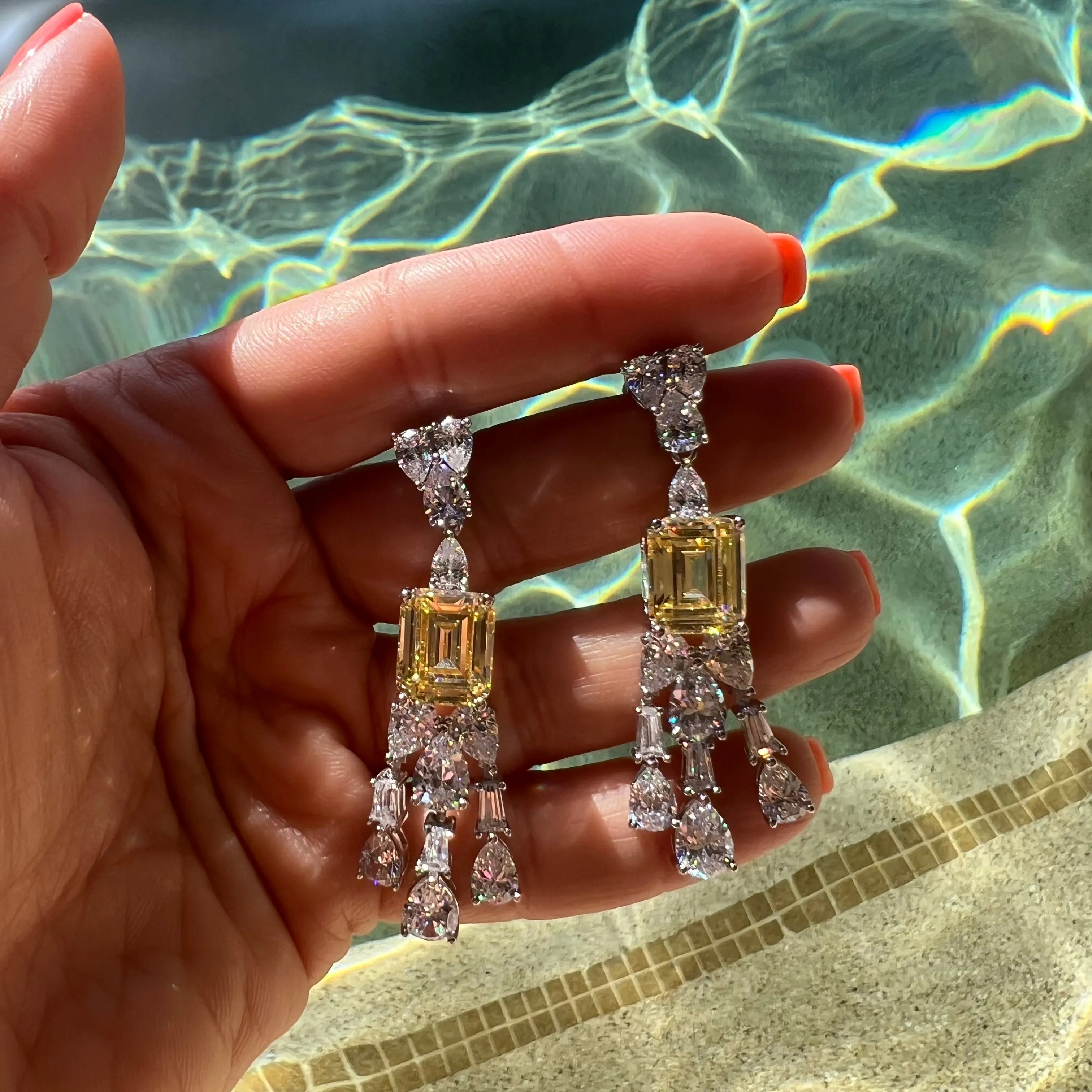 “Canaria” Sterling silver simulated yellow diamond chandelier earrings