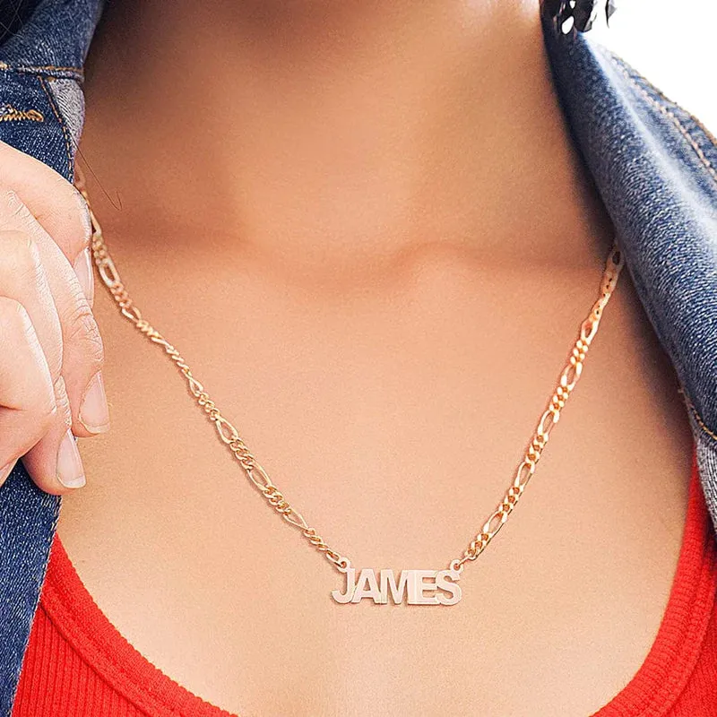 Capital Block Name Necklace - Figaro Chain