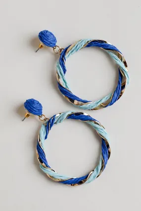 Carmen Blue Straw Circle Statement Earrings