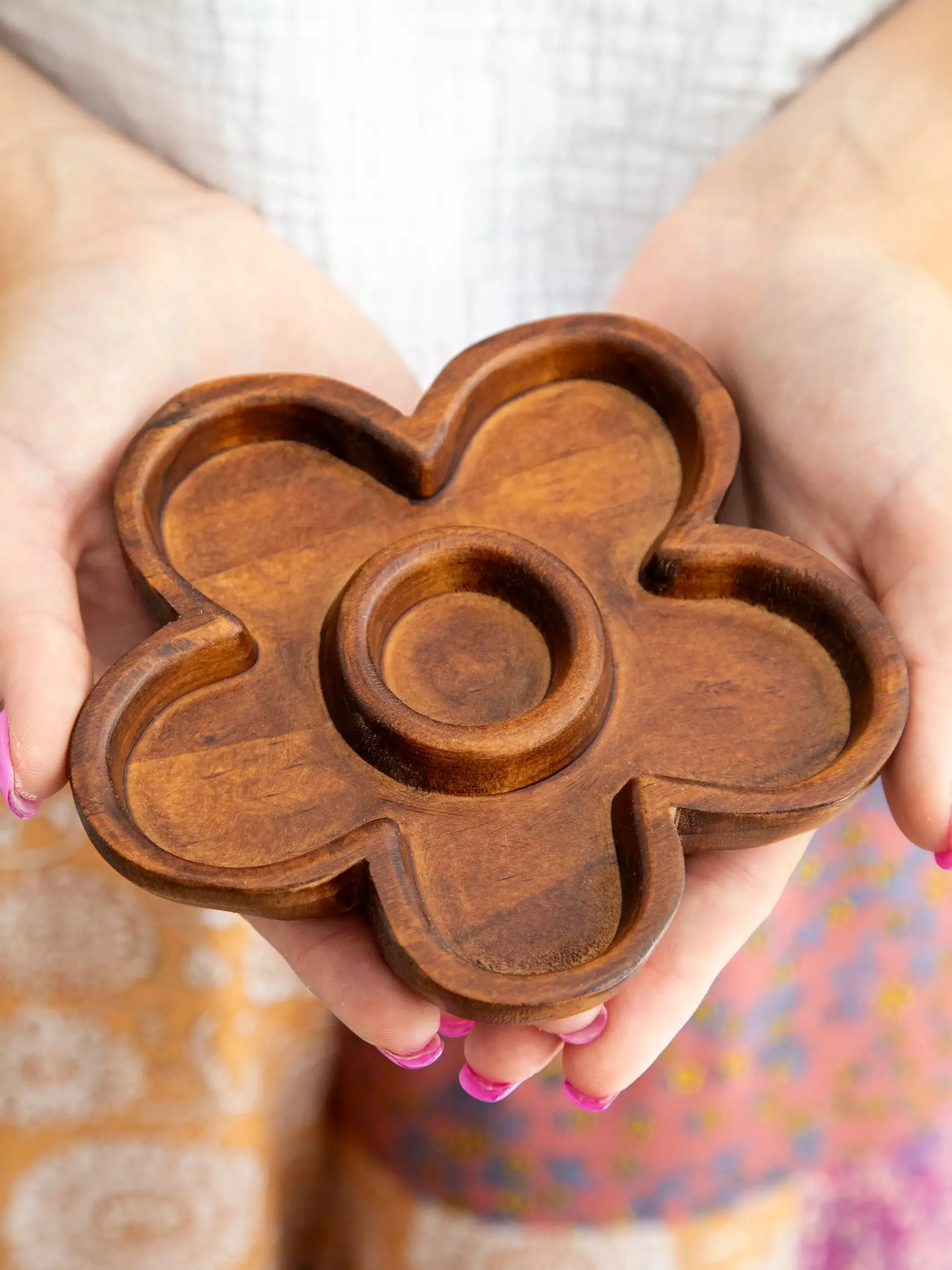 Carved Wood Trinket Dish - Flower