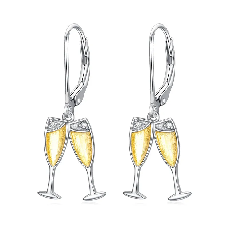 Champagne Earrings for Eomen S925 Sterling Silver Wine Drop Dangle Earrings Wine Jewelry Gift for Women Girls