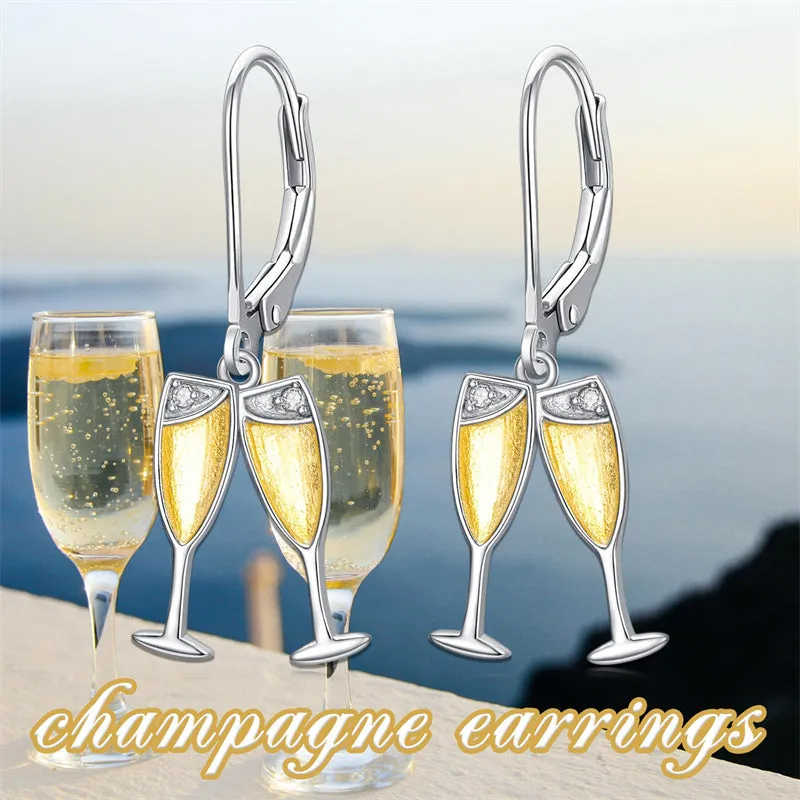 Champagne Earrings for Eomen S925 Sterling Silver Wine Drop Dangle Earrings Wine Jewelry Gift for Women Girls