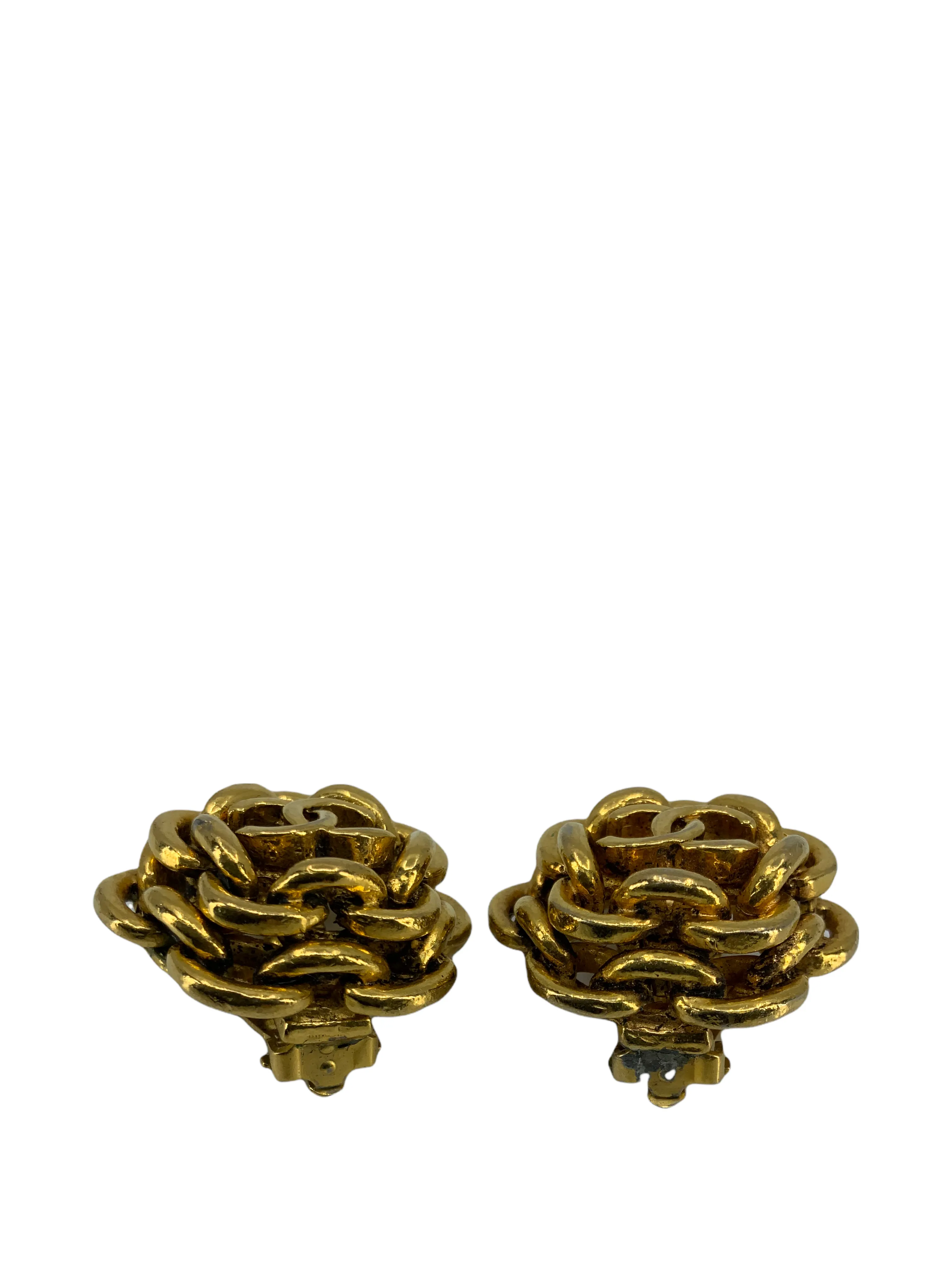 Chanel Vintage CC Logo Chunky Links Clip On Earrings