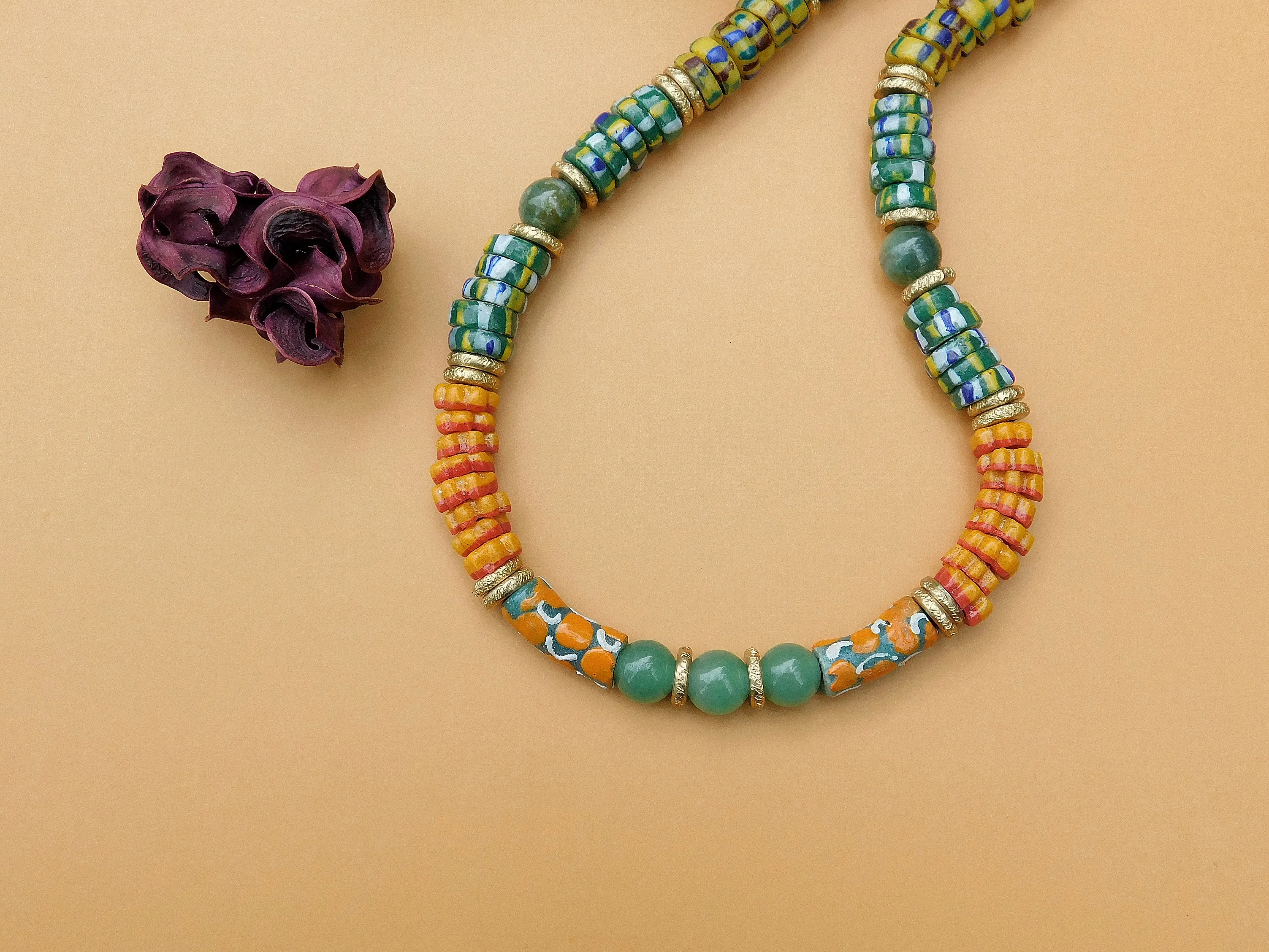 Chevron Style and Flower Krobo Necklace