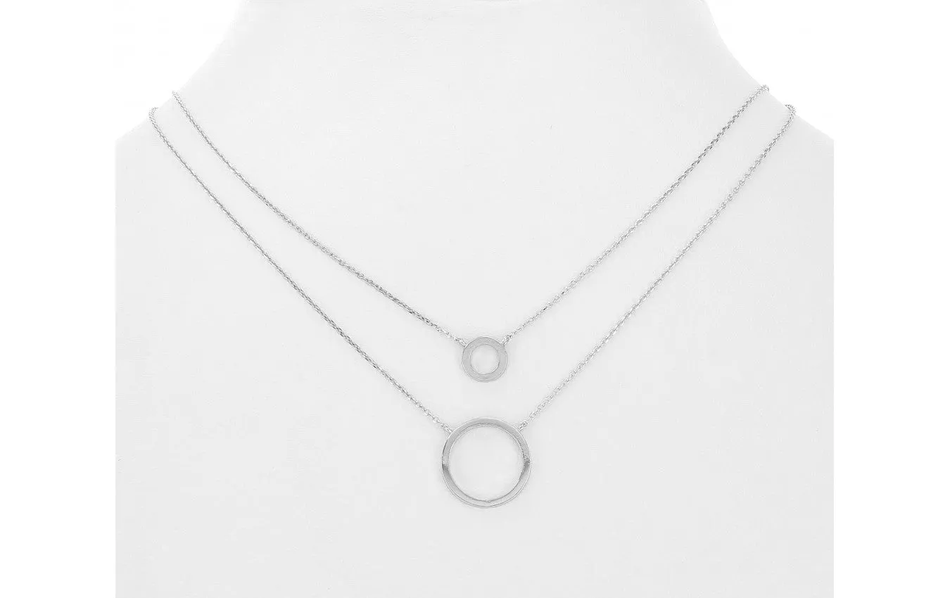 Circle Layered Necklace- White Gold