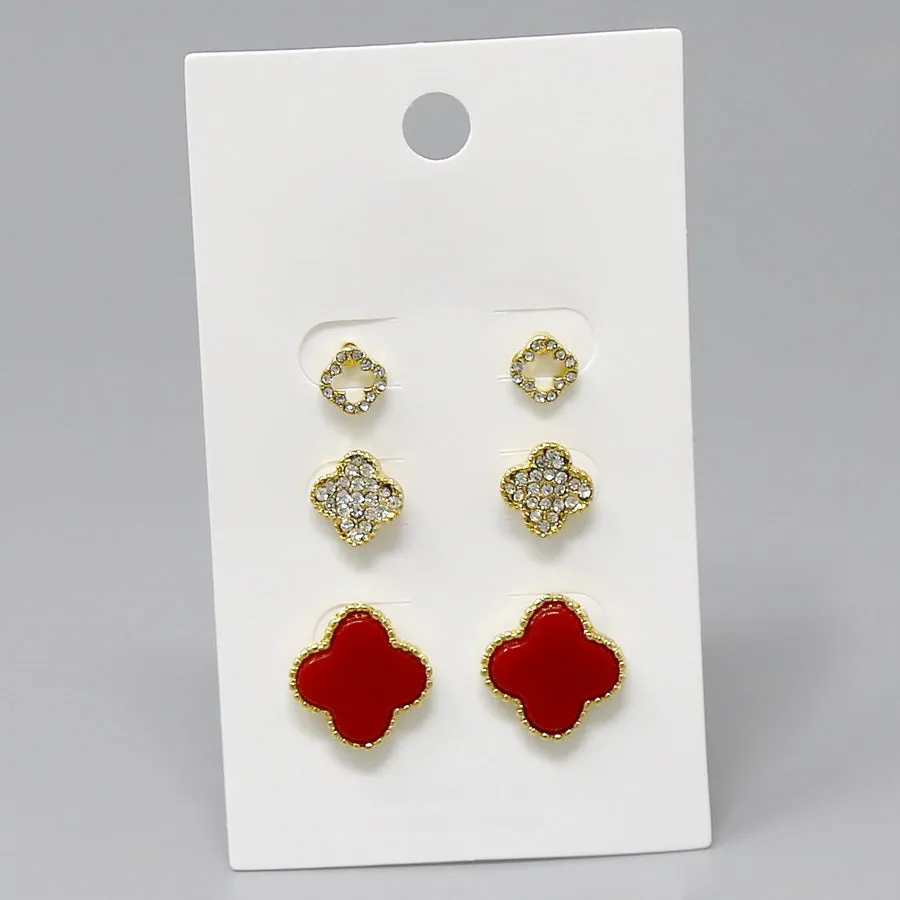 Clover Shape Stud Earring Set