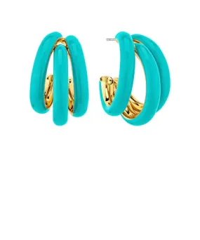 Coated Pipe Hoop Trio Earrings - Turquoise