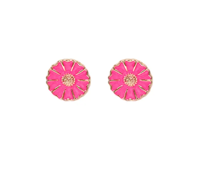 Color Enamel Flower Earrings - Fuchsia