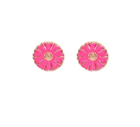 Color Enamel Flower Earrings - Fuchsia