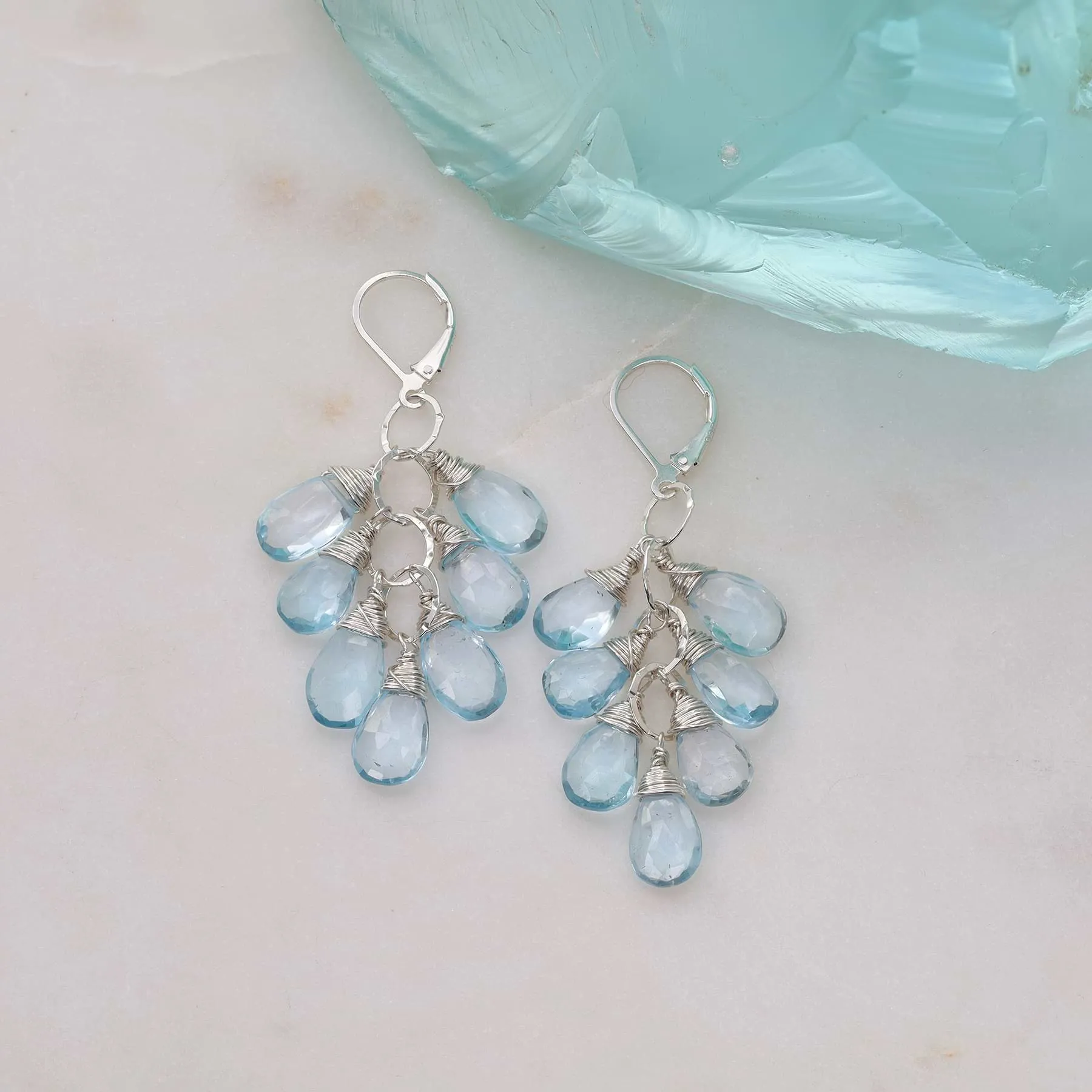 Copenhagen - Sky Blue Topaz Silver Teardrop Cluster Earrings