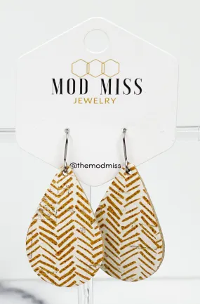 Cork Leather Teardrop Earring Golden Honey Chevron