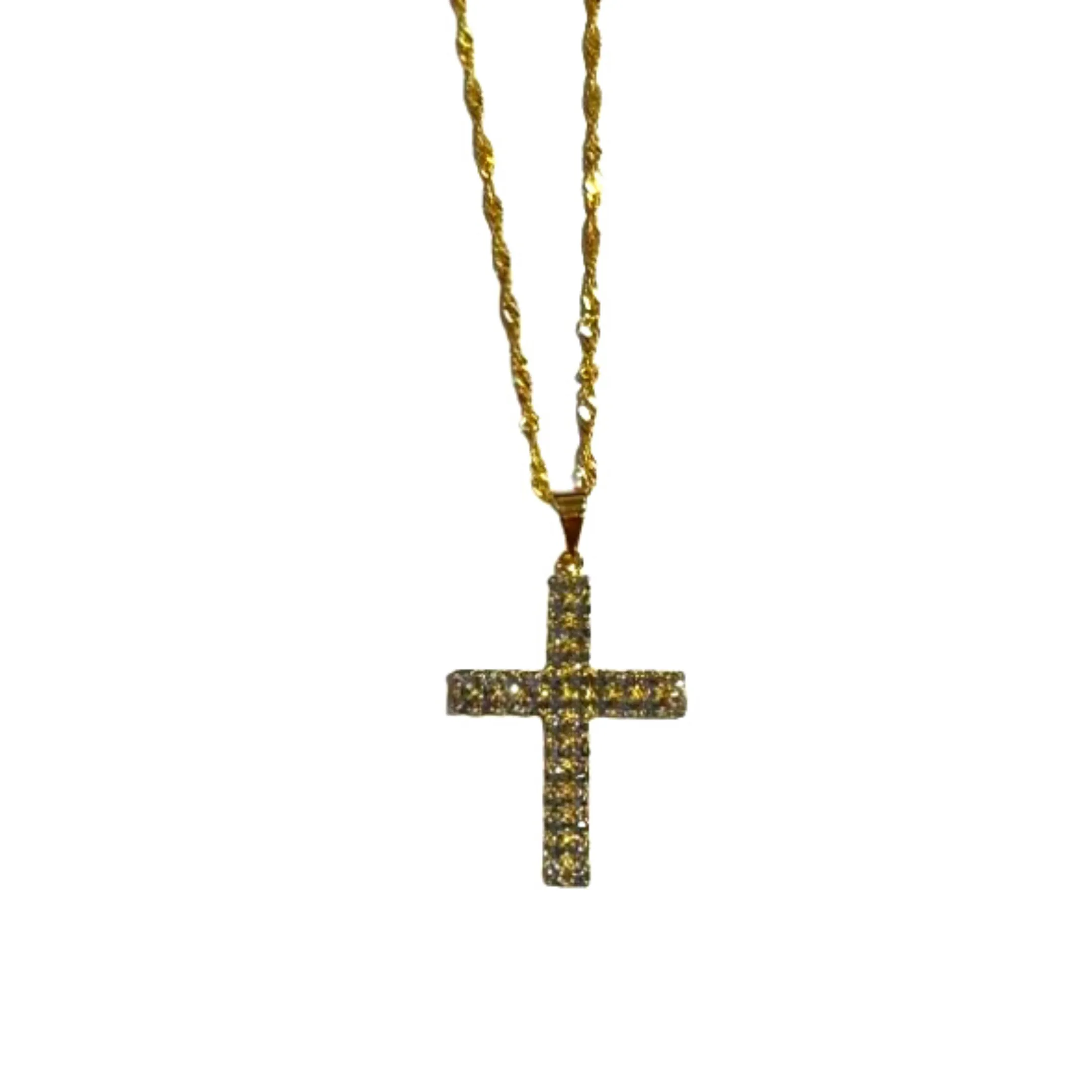 Crucifix Necklace - Gold Plated with Strass Crystals