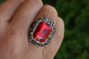 Crystal Red Stone Handmade Adjustable Women's Ring