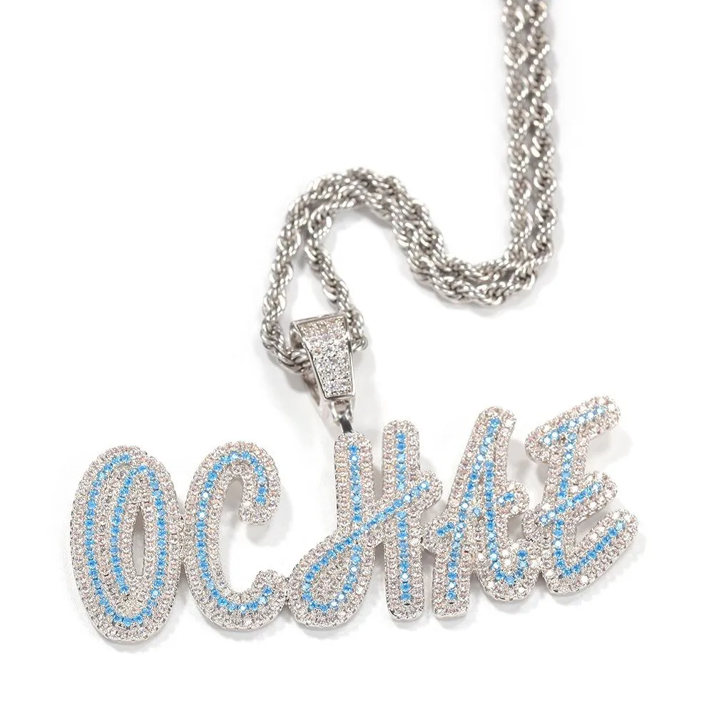 【Custom】Iced 1 Row/2 Row Cursive Letter Pendant