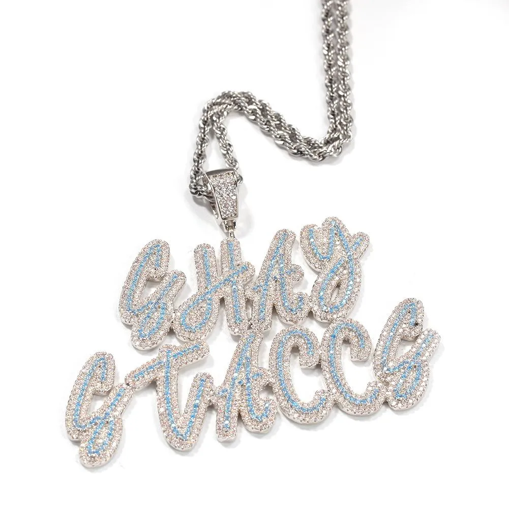 【Custom】Iced 1 Row/2 Row Cursive Letter Pendant