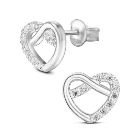 CZ Infinity Heart Stud Earrings Sterling Silver