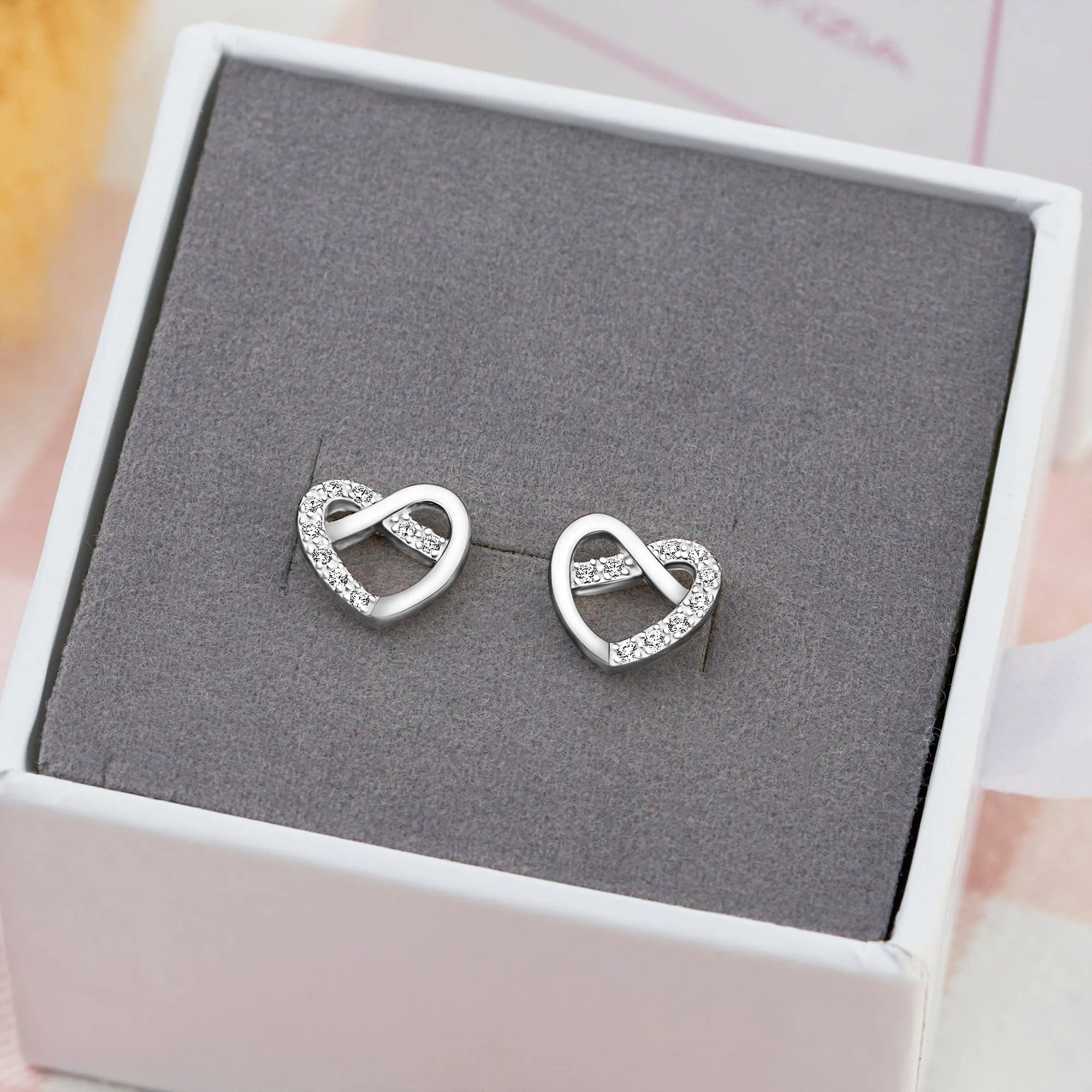 CZ Infinity Heart Stud Earrings Sterling Silver